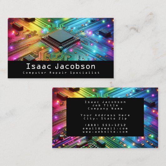High Tech Rainbow Circuit Board Business Cards 名刺 (正面/裏面)