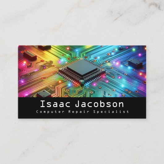 High Tech Rainbow Circuit Board Business Cards 名刺 (正面)