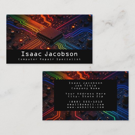 High Tech Rainbow Circuit Board Business Cards 名刺 (正面/裏面)