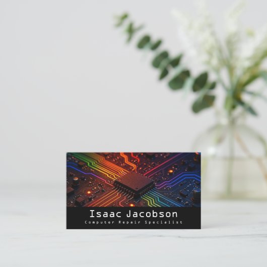 High Tech Rainbow Circuit Board Business Cards 名刺 (スタンド正面)