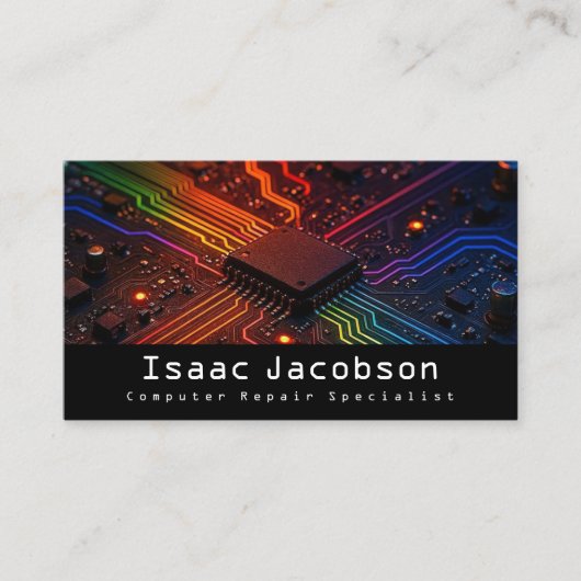 High Tech Rainbow Circuit Board Business Cards 名刺 (正面)