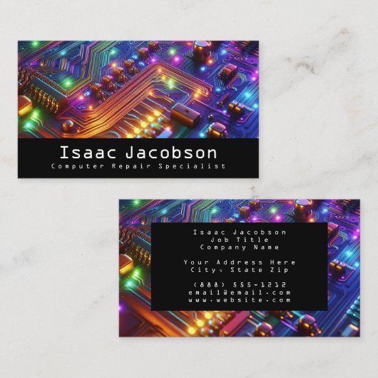 High Tech Rainbow Circuit Board Business Cards 名刺 (正面/裏面)