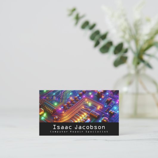 High Tech Rainbow Circuit Board Business Cards 名刺 (スタンド正面)