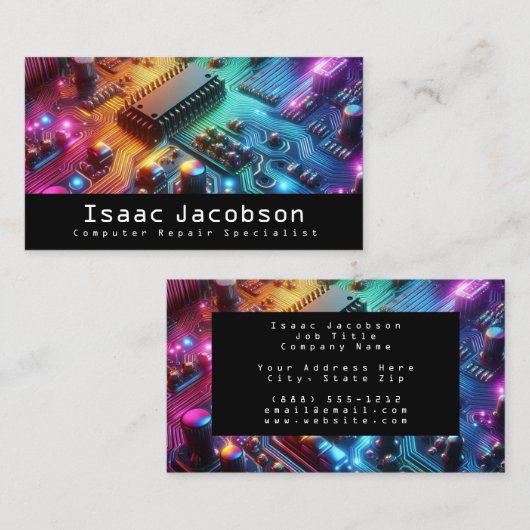High Tech Rainbow Circuit Board Business Cards 名刺 (正面/裏面)