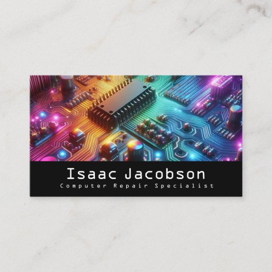 High Tech Rainbow Circuit Board Business Cards 名刺 (正面)