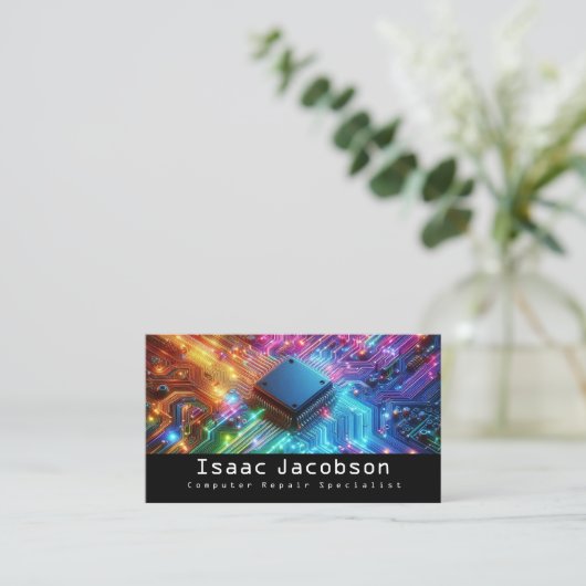 High Tech Rainbow Circuit Board Business Cards 名刺 (スタンド正面)