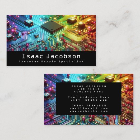 High Tech Rainbow Circuit Board Business Cards 名刺 (正面/裏面)