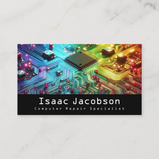 High Tech Rainbow Circuit Board Business Cards 名刺 (正面)