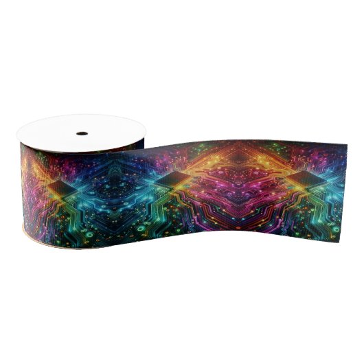 High Tech Rainbow Circuit Board Ribbon グログランリボン (リール)