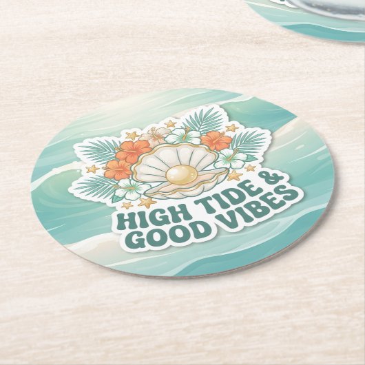 High Tide and Good Vibes ラウンドペーパーコースター (アングル)