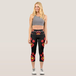 High-Waisted Capri Leggings – Red Pawprint & Bone カプリレギンス