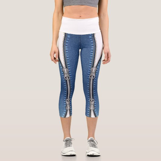 High Waisted Capris blanco y azul jeans カプリレギンス (正面)