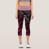 High waisted capris in pink and black カプリレギンス (正面)