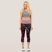 High waisted capris in pink and black カプリレギンス (正面)