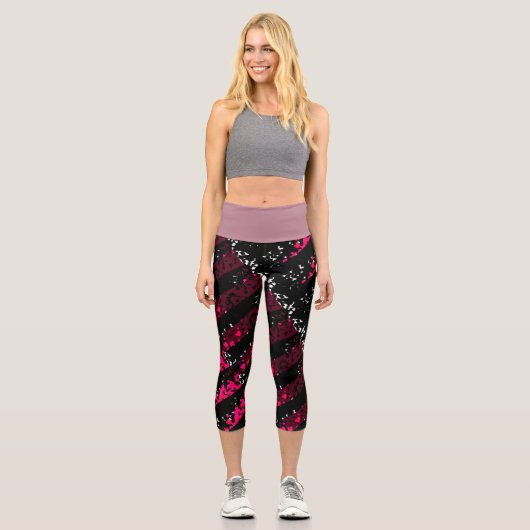 High waisted capris in pink and black カプリレギンス (正面)