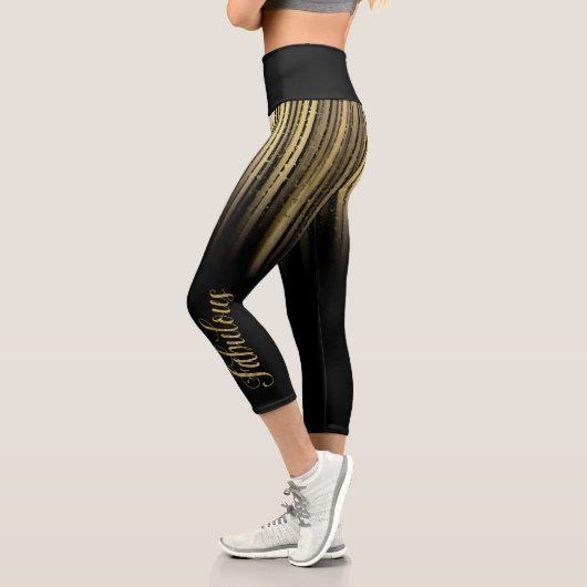 High Waisted Capris negro con amarillo カプリレギンス (左)