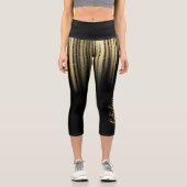 High Waisted Capris negro con amarillo カプリレギンス (正面)