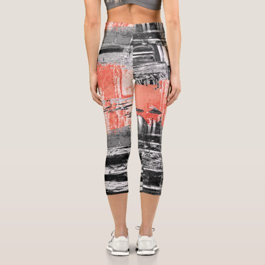 High Waisted Capris – Red Pulse Abstract Design カプリレギンス (裏面)
