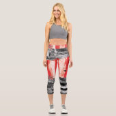 High Waisted Capris – Red Pulse Abstract Design カプリレギンス (正面)
