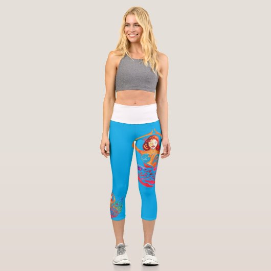 High Waisted Capris with Yoga Woman Rainbow Design カプリレギンス (正面)