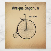 High-Wheel Antique Bicycle Rustic Title and More ワインラベル (シングルラベル)
