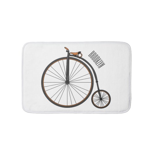 High wheel bicycle cartoon illustration バスマット (正面)