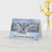 Highland Calf in a Pasture of Snow Garland Lights  カード (黄色い花)