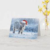 Highland Calf in the Snow Happy Holidays  カード (黄色い花)