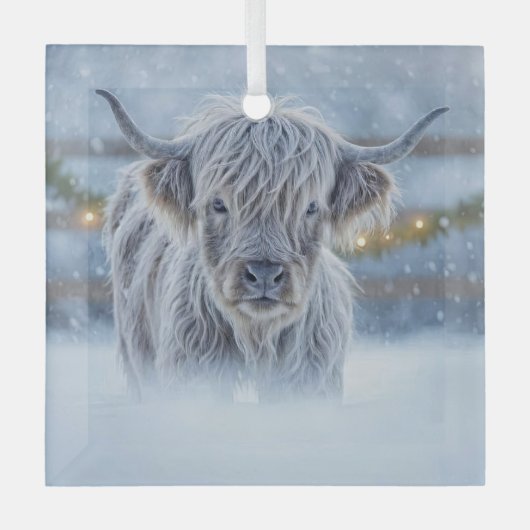 Highland Calif in the Snow Country Cute ガラスオーナメント (正面)