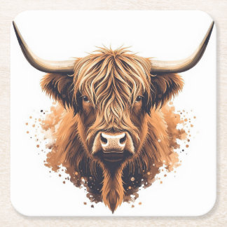 Highland Coo Coaster スクエアペーパーコースター