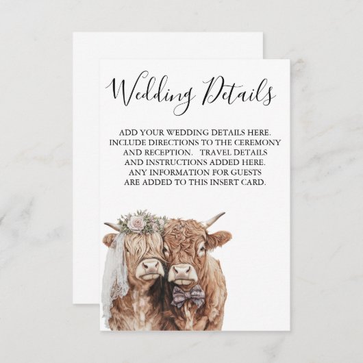 Highland Cowの結婚詳細情報 エンクロージャーカード (正面/裏面)