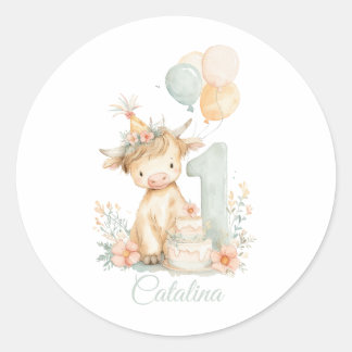 Highland Cow 1st Birthday ラウンドシール