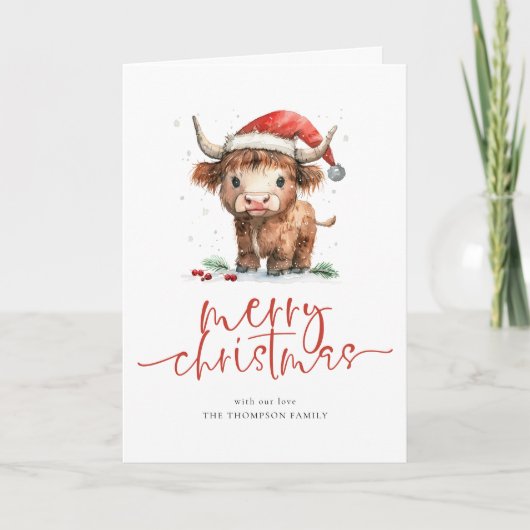 Highland Cow 2026 Calendar Merry Christmas Folded シーズンカード (正面)