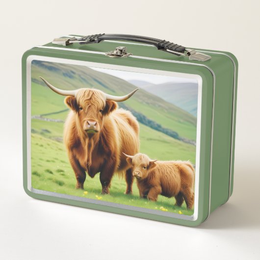 Highland Cow Animal Nature Wildlife Affection Love メタルランチボックス (正面)