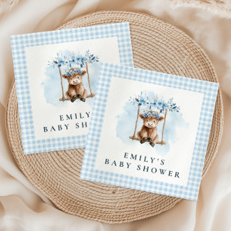 Highland Cow Blue Boy Baby Shower スタンダードカクテルナプキン