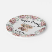 Highland Cow Boho Watercolor First Birthday ペーパープレート (アングル)