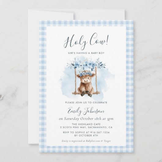 Highland Cow Boy Baby Shower Invitation 招待状 (正面)