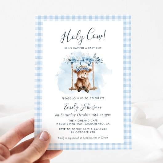 Highland Cow Boy Baby Shower Invitation 招待状