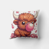 highland cow calf blowing pink bubblegum cushion クッション (裏面)