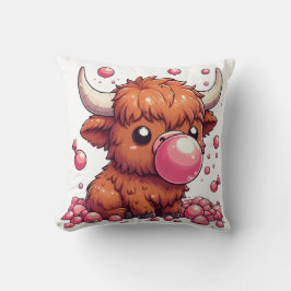 highland cow calf blowing pink bubblegum cushion クッション