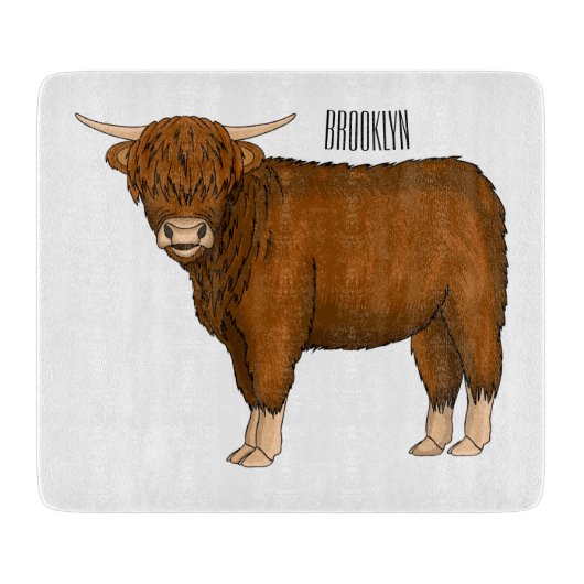 Highland cow cartoon illustration  カッティングボード (正面)