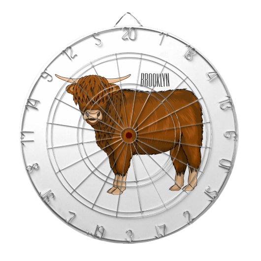 Highland cow cartoon illustration ダーツボード (正面)