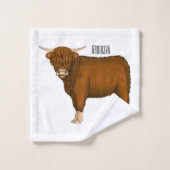 Highland cow cartoon illustration バスタオルセット (ウォッシュタオル)
