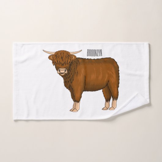 Highland cow cartoon illustration バスタオルセット (ハンドタオル)