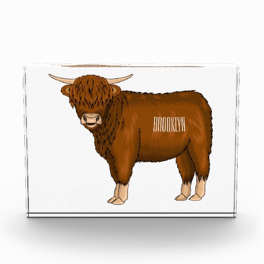Highland cow cartoon illustration フォトブロック (正面)