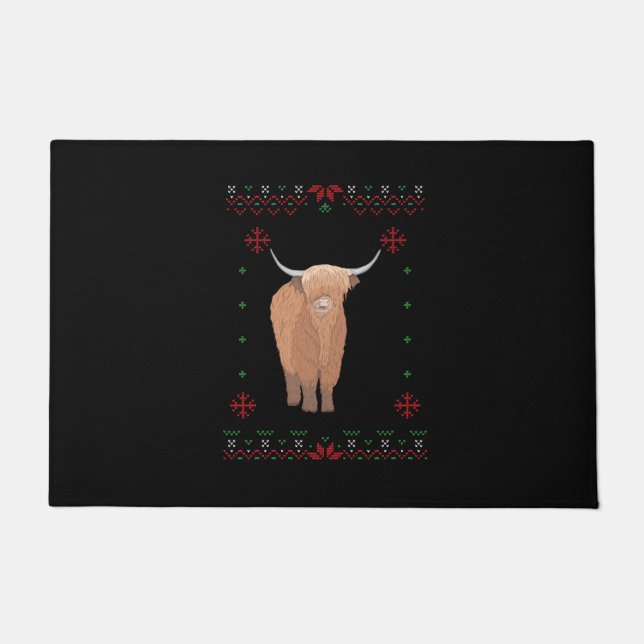 Highland Cow Christmas ドアマット (正面)