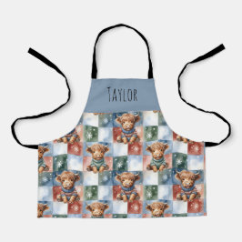 Highland Cow Christmas Cook Crew Personalized Kids エプロン