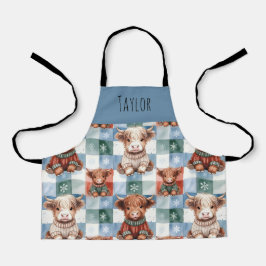 Highland Cow Christmas Crew Personalized Kids エプロン