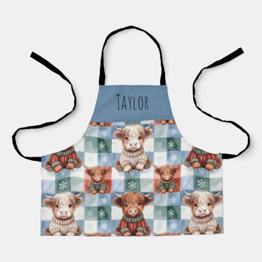 Highland Cow Christmas Crew Personalized Kids エプロン (正面)