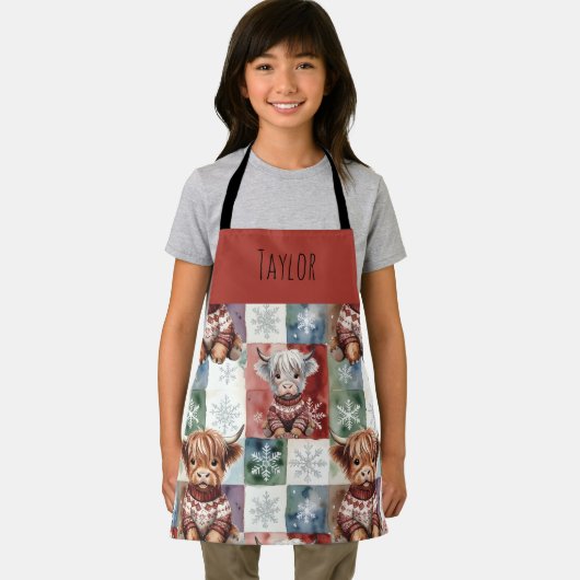 Highland Cow Christmas Cute Personalized Kids エプロン (インサイチュ)